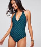 Loft Beach Perforated Halter One Piece Swimsuit
