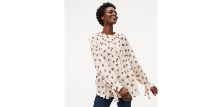 Loft Mandala Tie Cuff Blouse