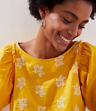 Loft Eyelet Floral Flare Sleeve Top