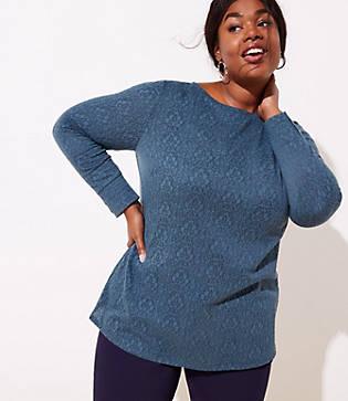 Loft Plus Lacy Button Cuff Long Sleeve Tee