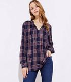 Loft Sparkle Plaid Ruffle Tie Neck Blouse