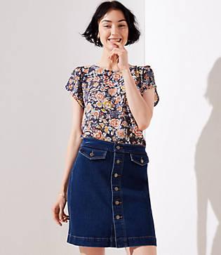 Loft Button Denim Skirt
