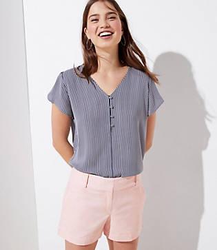 Loft Striped Buttoned Petal Sleeve Top