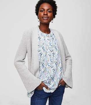 Loft Ribbed Flare Sleeve Open Cardigan