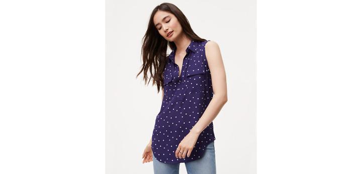Loft Polka Dot Mixed Media Sleeveless Top