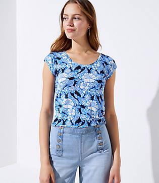 Loft Floral Paisley Linen Shirttail Tee