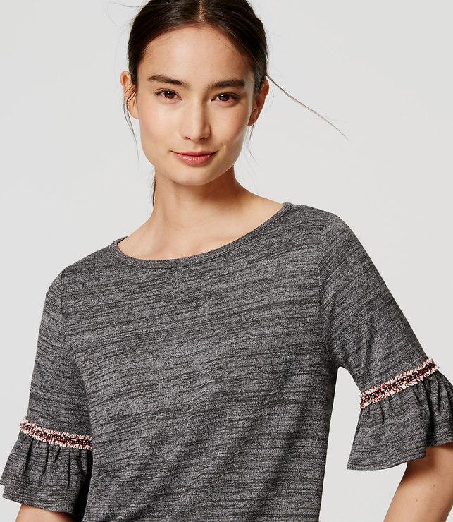 Loft Embroidered Ruffle Cuff Top