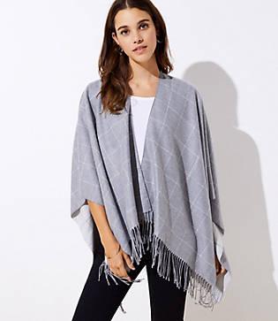 Loft Reversible Plaid Poncho Wrap