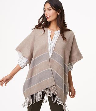 Loft Reversible Striped Fringe Poncho