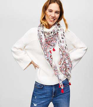 Loft Floral Patchwork Tasseled Scarf