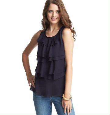 LOFT Tiered Ruffle Shell, New Navy