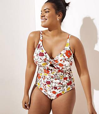Loft Plus Loft Beach Floral Keyhole One Piece Swimsuit