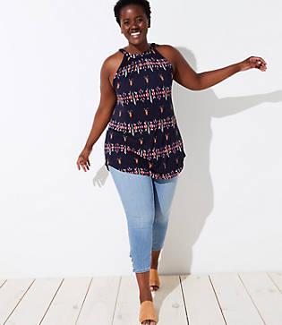 Loft Plus Ikat Shirred Halter Top