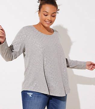 Loft Plus Shimmer Dot Long Sleeve Shirttail Tee