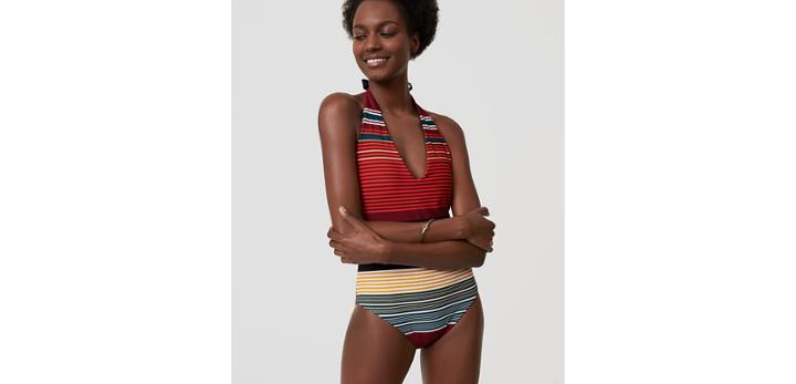 Loft Beach Striped Halter One Piece Swimsuit