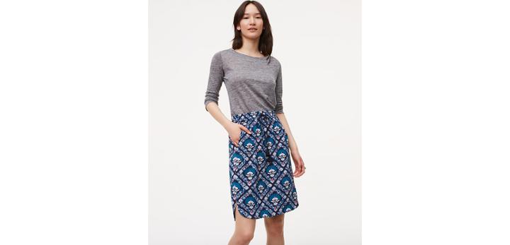 Loft Fan Floral Drawstring Pencil Skirt