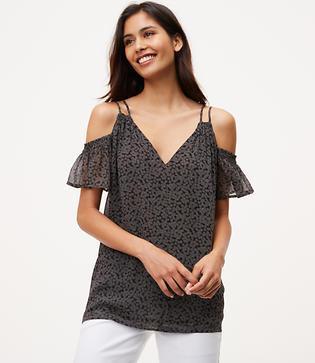 Loft Dotted Floral Strappy Cold Shoulder Top