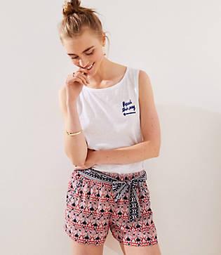 Loft Floral Mosaic Tie Waist Fluid Shorts