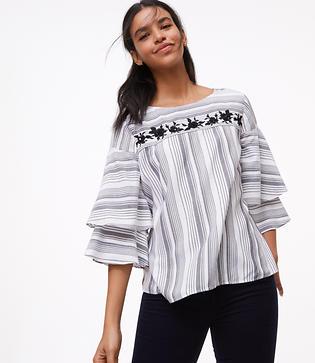 Loft Embellished Floral Stripe Top