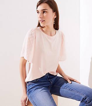 Loft Dot Sleeve Mixed Media Tee