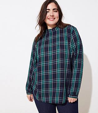 Loft Plus Plaid Mock Neck Blouse