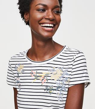 Loft Floral Embroidered Stripe Vintage Soft Tee