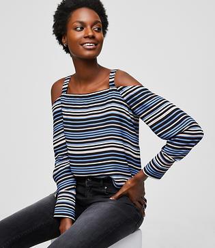 Loft Striped Cold Shoulder Blouse