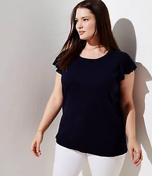 Loft Plus Pointelle Flutter Sleeve Sweater