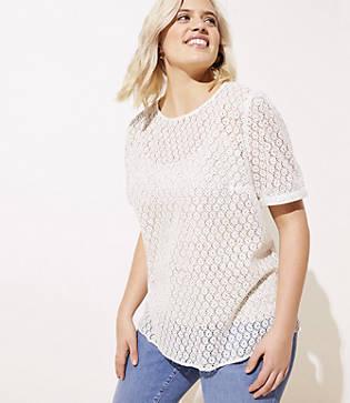 Loft Plus Lace Puff Sleeve Button Back Top