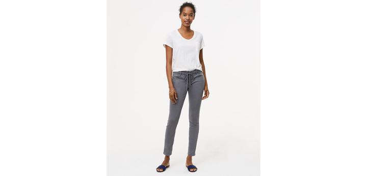 Loft Modern Lace Up Skinny Jeans In Grey Asphalt