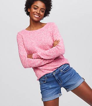 Loft Denim Roll Shorts In Mid Indigo Wash