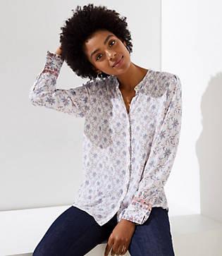 Loft Garden Trellis Collarless Button Down Blouse