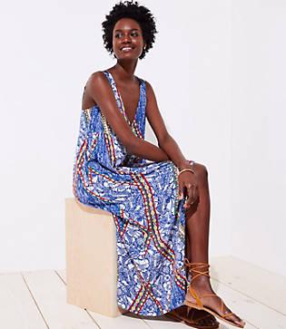 Loft Beach Geo Strappy Button Down Maxi Dress