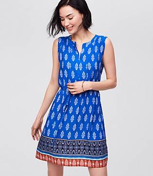 Loft Border Paisley Tie Waist Dress