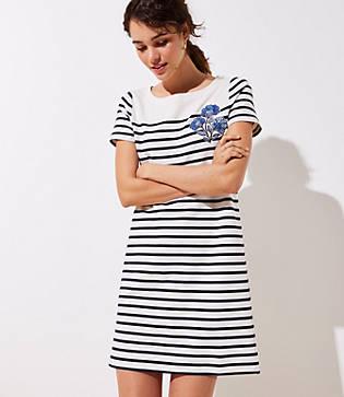 Loft Floral Embroidered Stripe Tee Dress