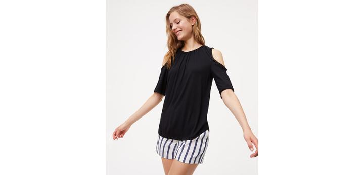 Loft Pom Pom Trim Knit Top