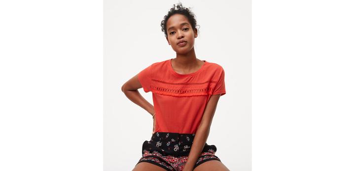 Loft Oe Gauze Front Fringe Tee