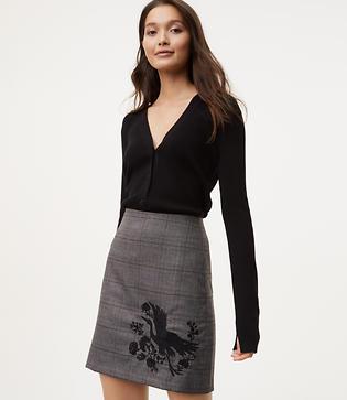 Loft Bird Embroidered Plaid Skirt