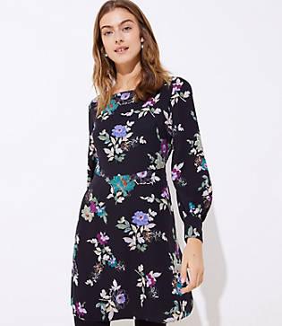 Loft Winter Garden Square Neck Flare Dress