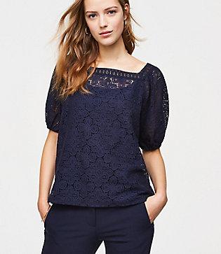 Loft Lace Puff Sleeve Top