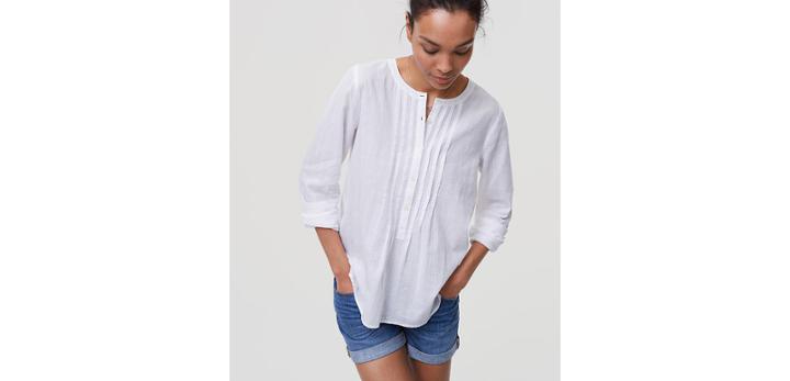 Loft Checked Pintucked Softened Shirt