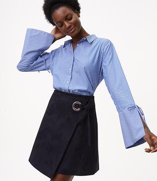 Loft Striped Tie Bell Sleeve Shirt