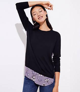 Loft Lilac Garden Mixed Media Sweater