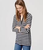 Loft Striped Linen Split Neck Tee