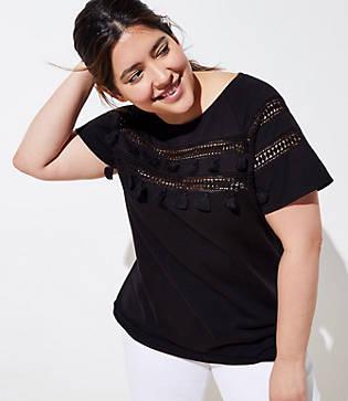 Loft Plus Tasseled Crochet Tee