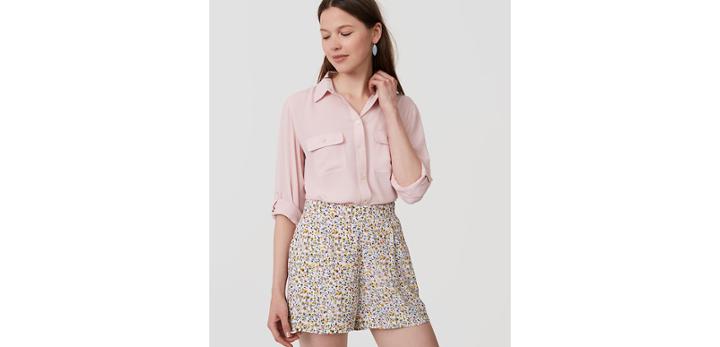 Loft Inked Floral Pleated Shorts