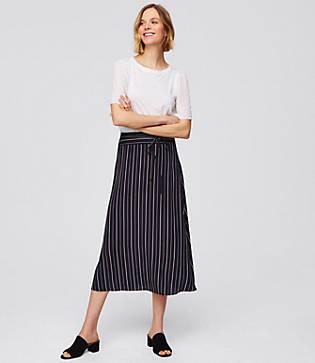 Loft Striped Tie Waist Midi Skirt