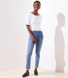 Loft Stitched Frayed Skinny Crop Jeans In Pure Mid Indigo Wash