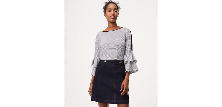 Loft Striped Slit Bell Sleeve Top