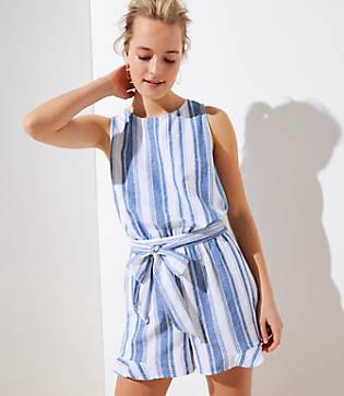 Loft Beach Striped Tie Waist Ruffle Romper